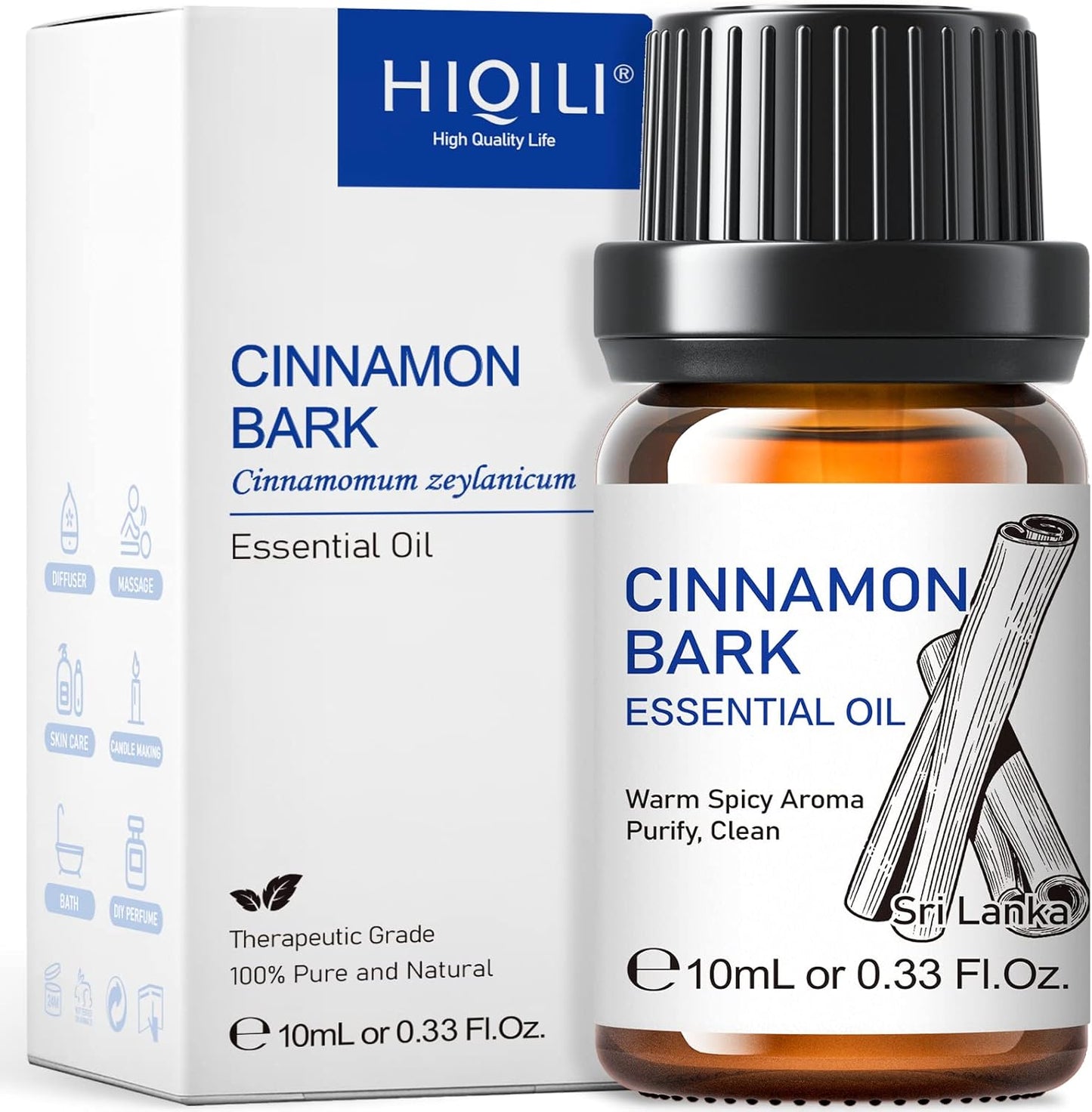 HIQILI 0.33 Fl Oz Cinnamon Essential Oil for Spary, Diffuser, Garden and Kitchen - 100% Pure Natural - Indoor and Outdoor, 10 ML