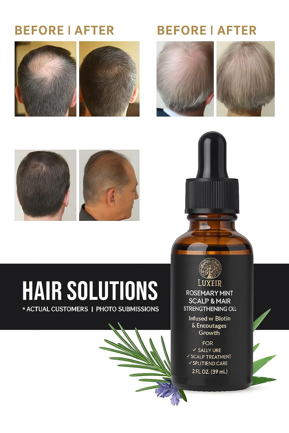 Luxeir Rosemary Mint Hair Growth Oil-Biotin Infused Scalp & Hair strengthening Oil for Thicker,Longer,Healither Hair, Treatment for Thinning Hair-Ideal for Women & Men-2 fl.Oz