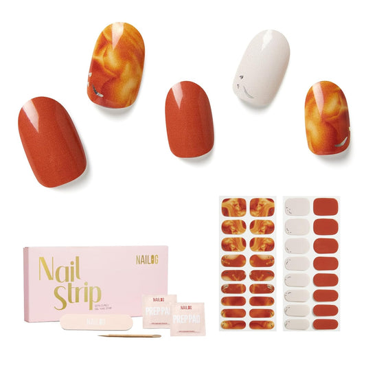NAILOG Semi Cured Gel Strips - 34 Pcs Nail Stickers Buy 2 Get 1 UV Light | Long Lasting Wraps With Glossy Gel Finish Reddish Brown, Milk Tea