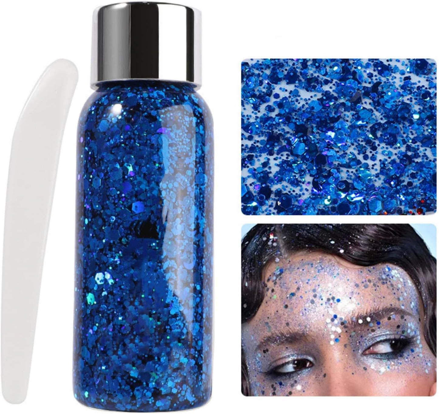 MAEPEOR Chunky Face Body Glitter Gel 19 Colors Mermaid Sequins Holographic Body Glitter Gel Long-Lasting Festival Makeup Glitter Paint for Face Body Hair Nails (30g, 05 Blue)
