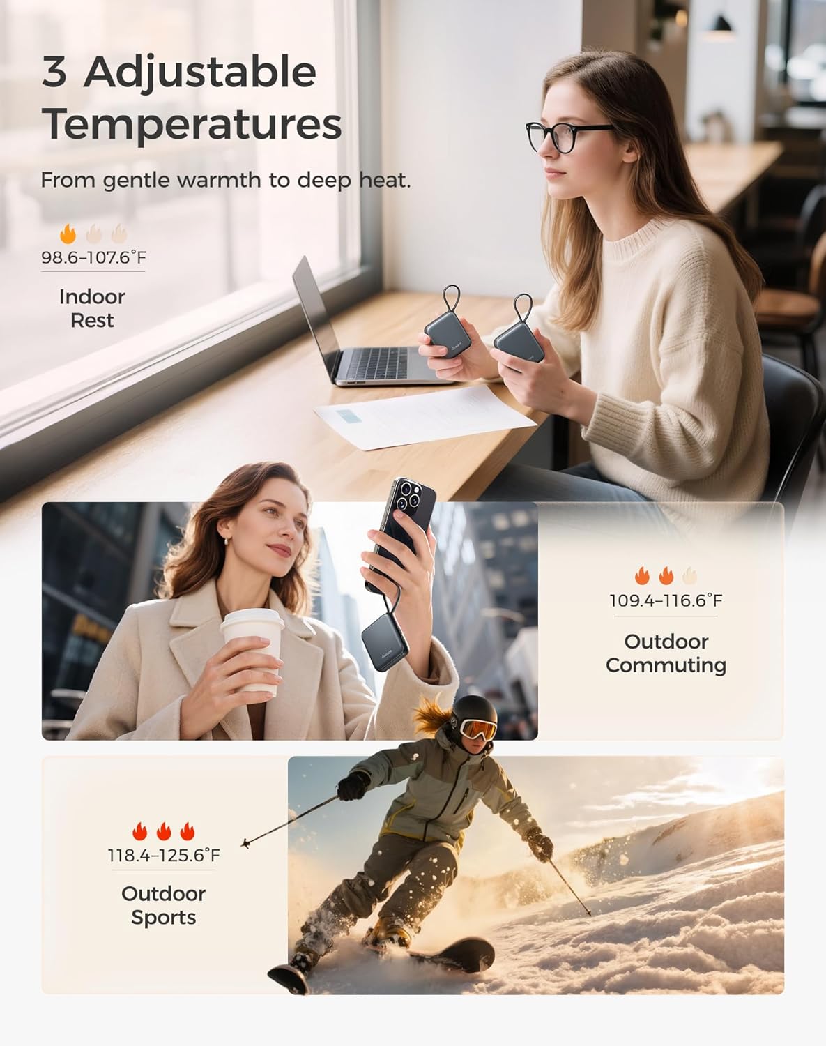 OCOOPA Hand Warmers Rechargeable, Smart Temp Control 7H*2 Long Safe Heat, Ultra Slim, Pocket-Size Design That Fits Gloves, Gifts for Women, Outdoor, Office, Commute (UT5 Nano)