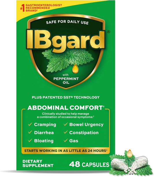IBgard Gut Health Supplement, Peppermint Oil Capsules for Abdominal Comfort, 48 Capsules