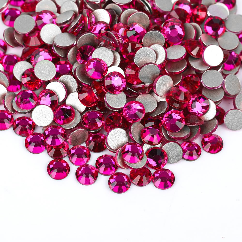 Flatback Glass Rhinestones,Bedazzler Gems 1440pcs Non Hotfix Crystal Rhinestones for Nail Charms Crafts Clothes Tumblers,Hot Pink,SS20