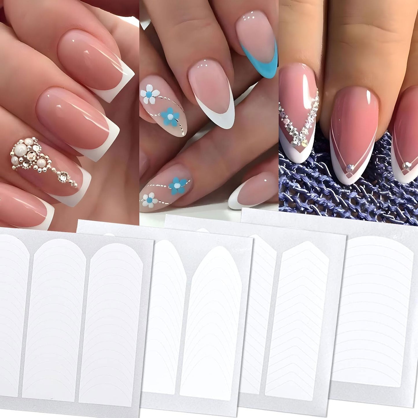 40 Sheets 1570pcs French Tips Guide Nail Stickers for Women Girls, 4 Designs Self-Adhesive Tips for Nail DIY Accessories