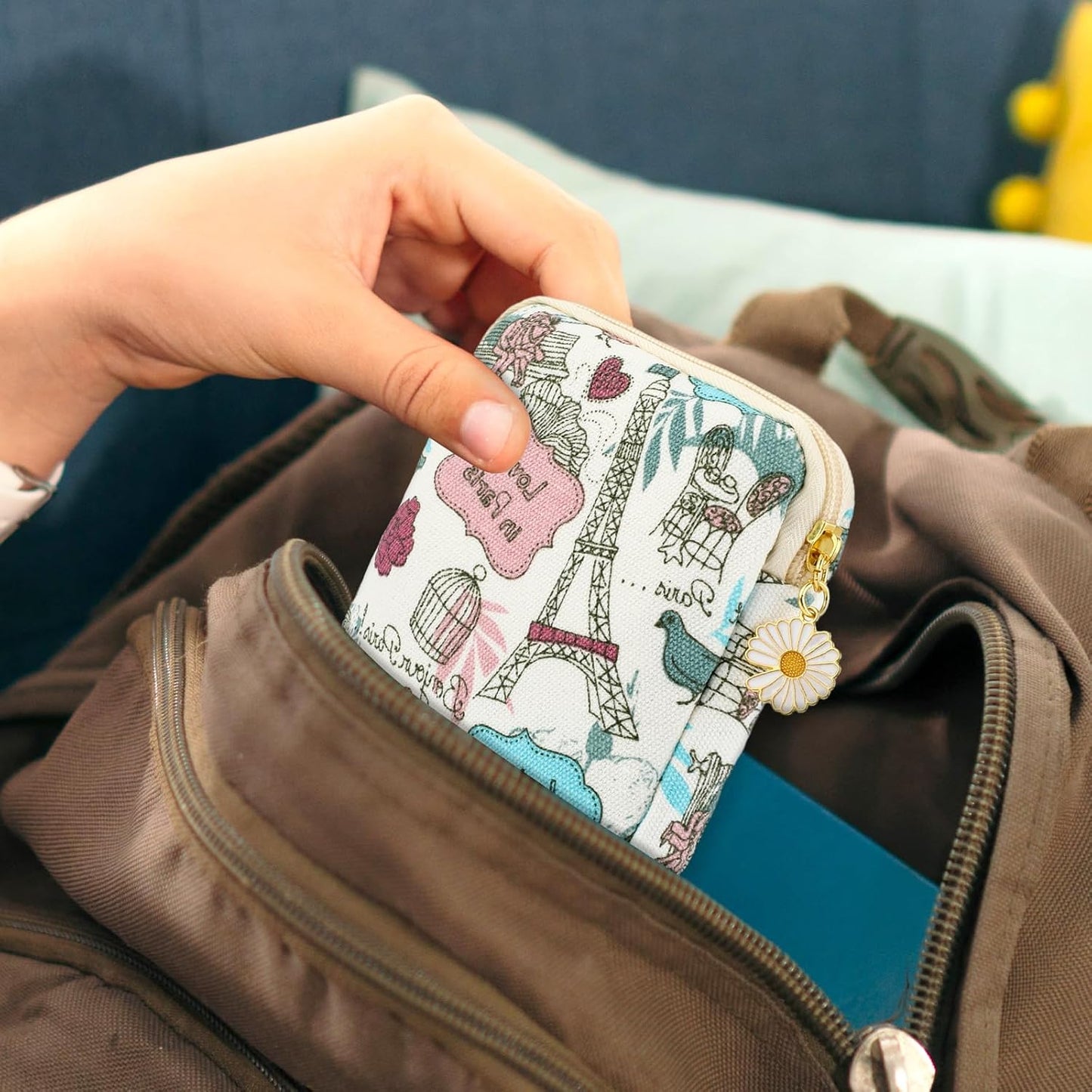 cobee 2PCS Sanitary Pad Storage Bag, Cute Sanitary Napkin Storage Purses Portable Period Bag with Daisy Zipper Panty Liner Tampon Menstrual Cup Nursing Pad Holder Pouch for Girls Women Travel(Tower)