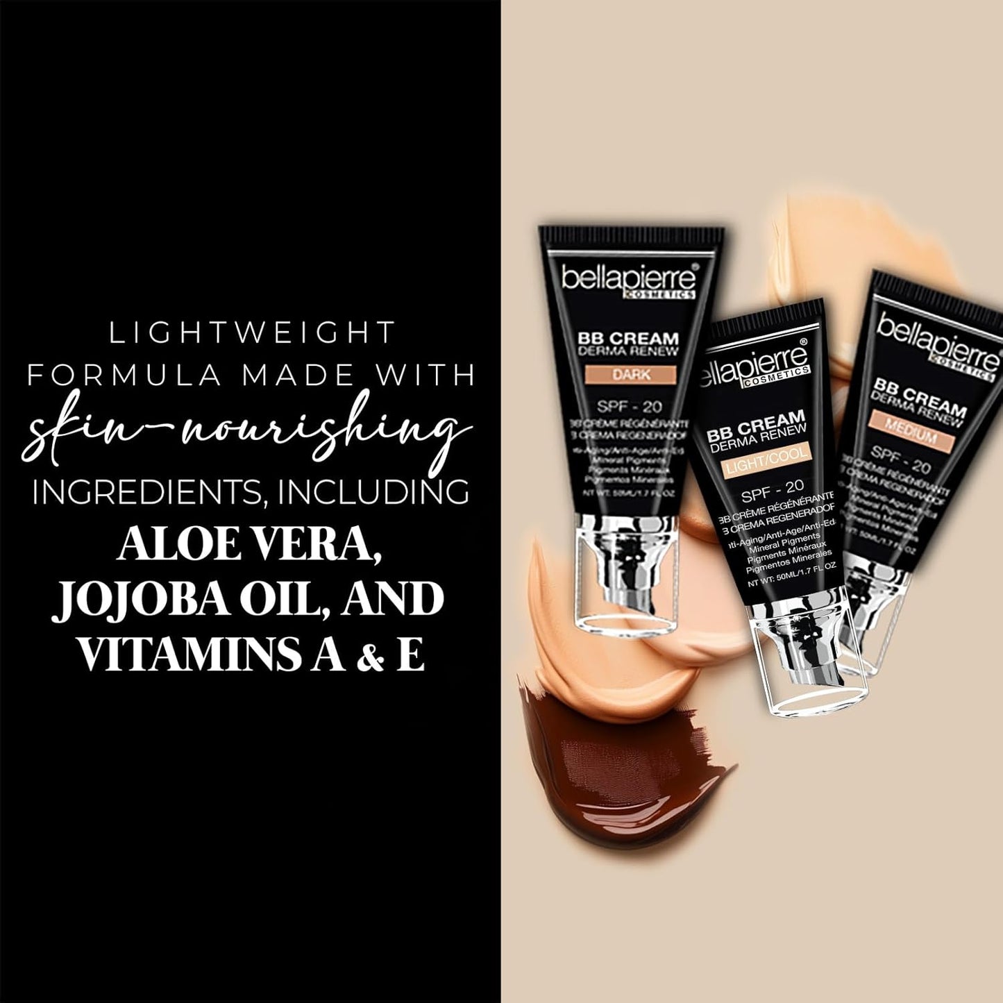 Bellapierre BB Cream SPF 20 – Mineral Sunscreen & Liquid Foundation, Lightweight Face Moisturizer with Buildable Coverage, Matte Finish, Non-Toxic, Paraben-Free, Cruelty-Free – 1.7 oz - Dark Cool