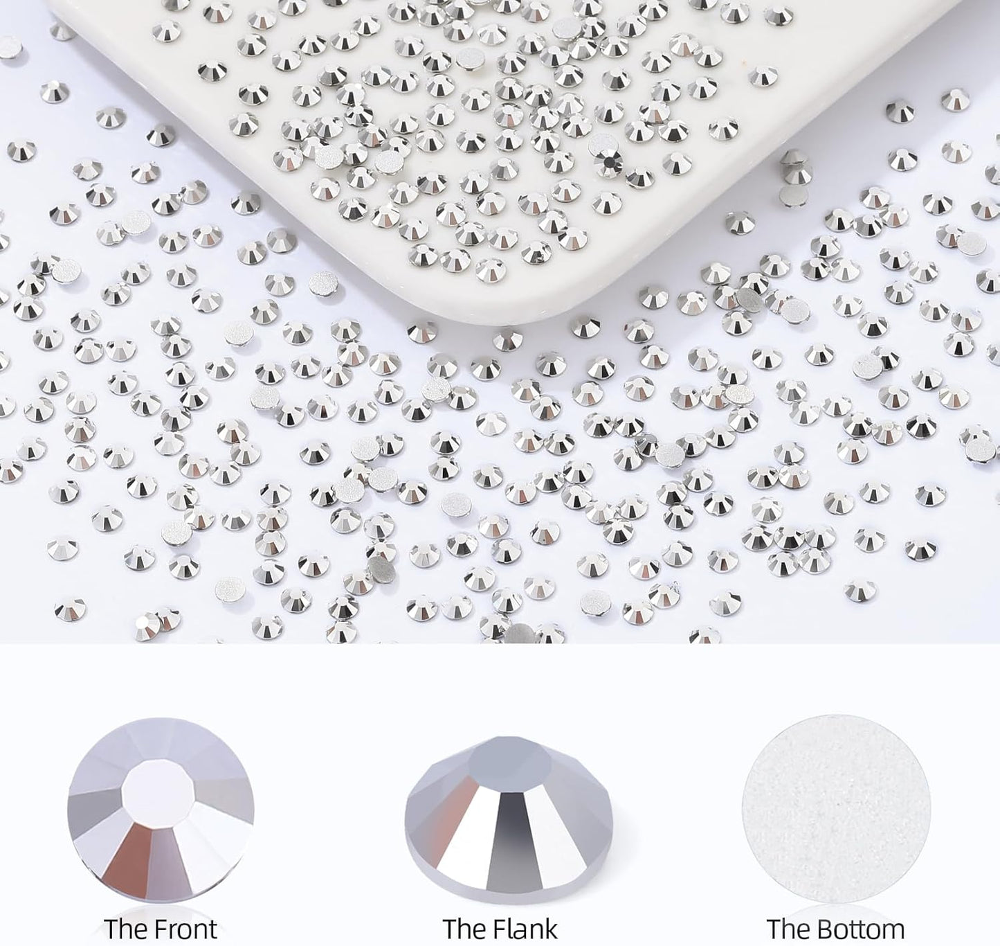 Silver Flatback Rhinestones, Glass Rhinestones for Nail Art and Craft, Glue Fix, Loose Crystal Gemstones(Silver, SS6, 1440pcs, 1.9-2.0mm)