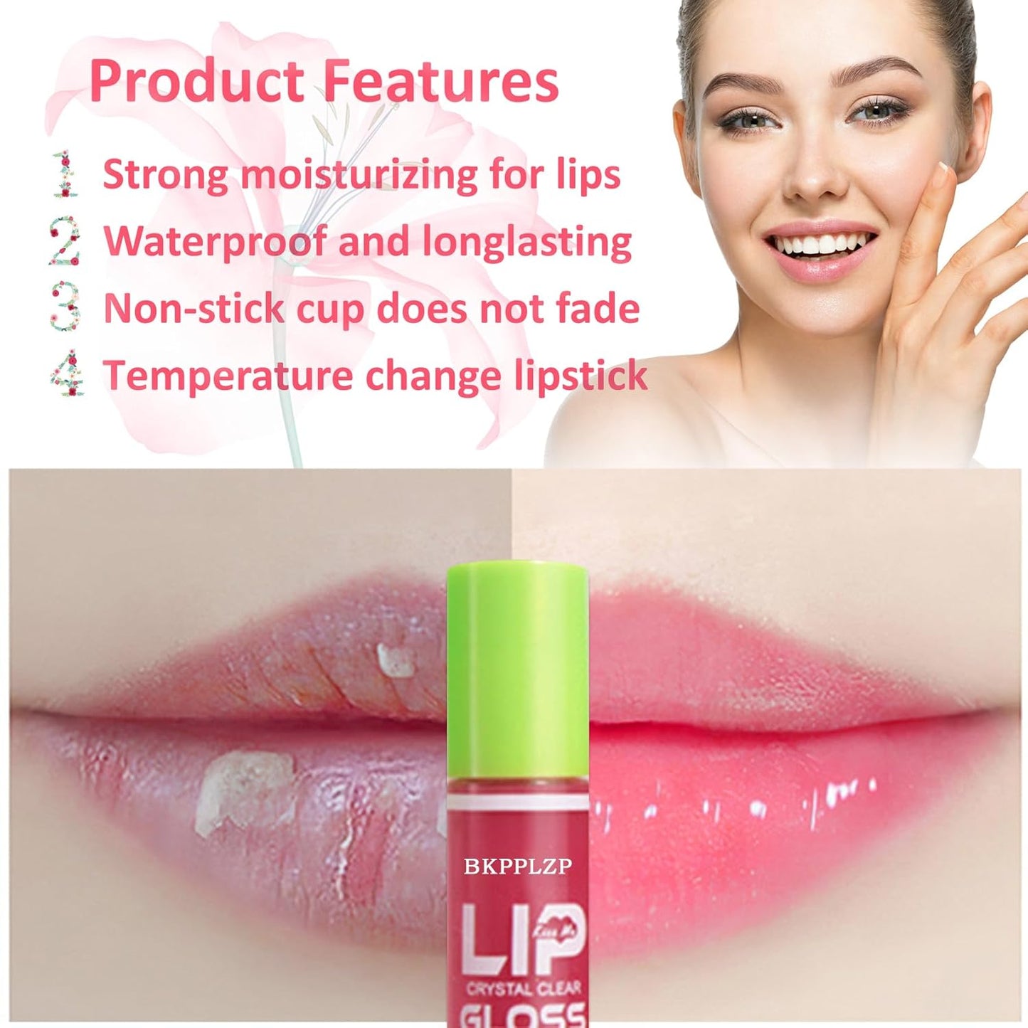 6 Pack Crystal Flower Jelly Lipstick,Magic Color Changing Lipstick,PH Clear Temperature Color Changing Lip Gloss,Lip Balm,Long Lasting Nourishing Moisturizing Lip Stick Set K