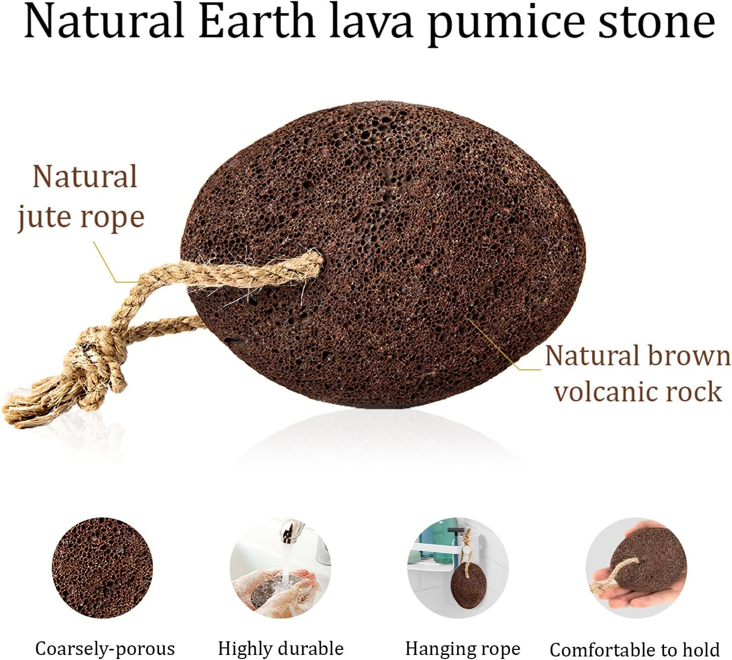 Pumice Stone - Natural Earth Lava Brown - Callus Corn Remover for Feet Heels and Palm - Pedicure Exfoliation Tool - Dry Dead Skin Scrubber - Health Foot Care