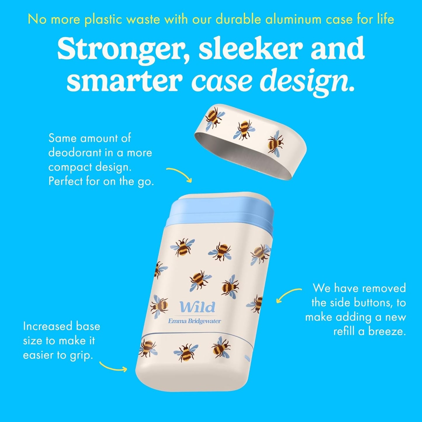 Wild - The Full Monty Starter Kit - Bee Case with Refills in a Variety of Fresh Scents 5 x 1.4oz - Refillable Deodorant & Aluminum Free - Long Lasting Protection - Vegan