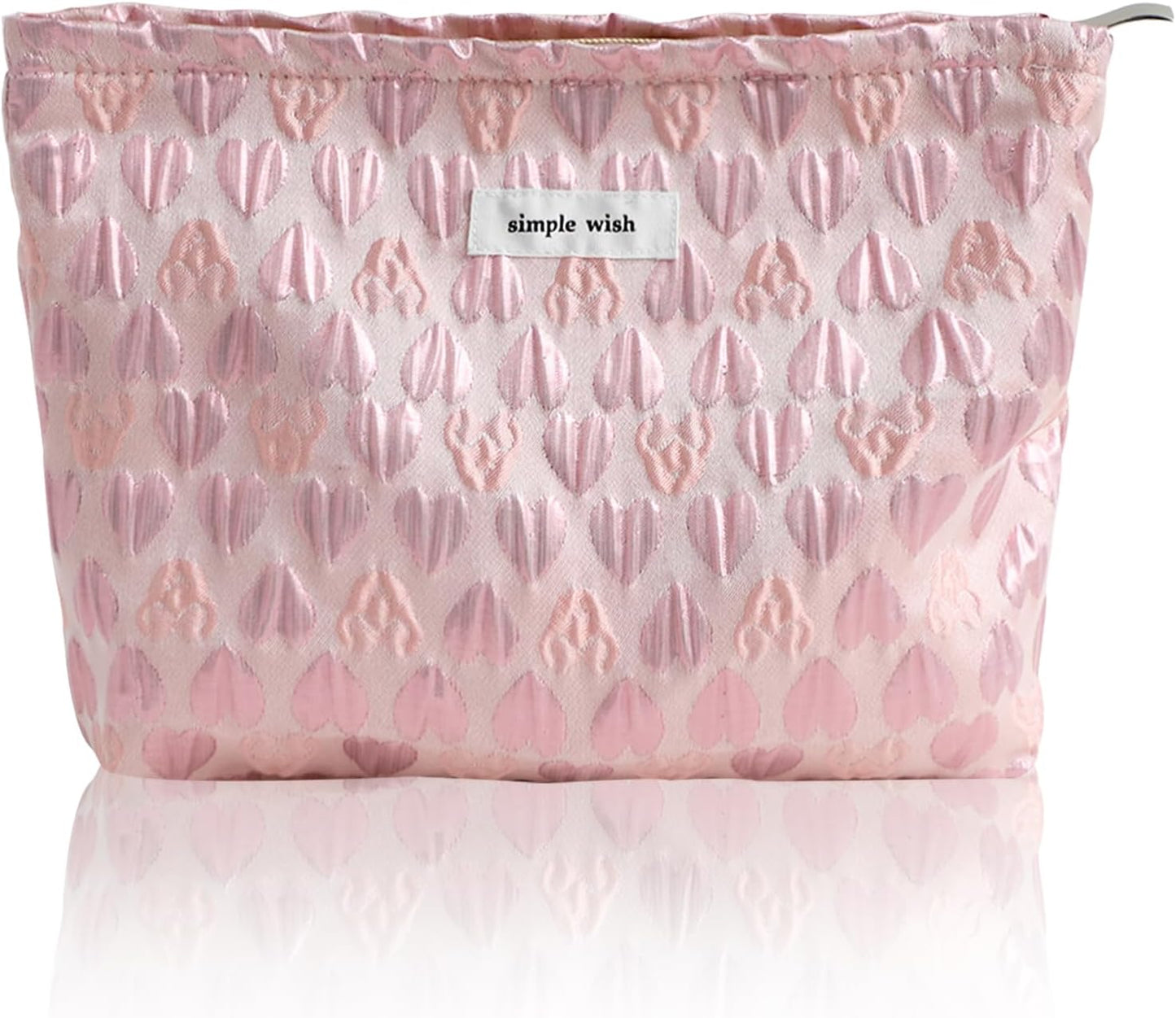 Wudygirl Makeup Bag Travel Cosmetic Bag Large Capacity Makeup Pouch for Women Canvas Make up Organizer Pencil Pouch Aesthetic Zipper Handbag (Pink Heart)