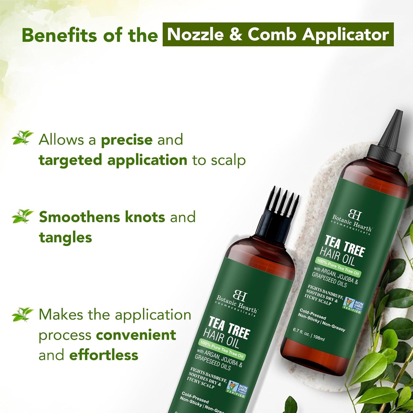 Botanic Hearth 100% Pure Tea Tree Oil For Hair (6.7 Fl Oz -Pack of 2) | With Jojoba & Grapeseed Oils | Hair Oil Repairs Dry Damaged Hair, Strengthening, Healthier Hair- Hair Tonic