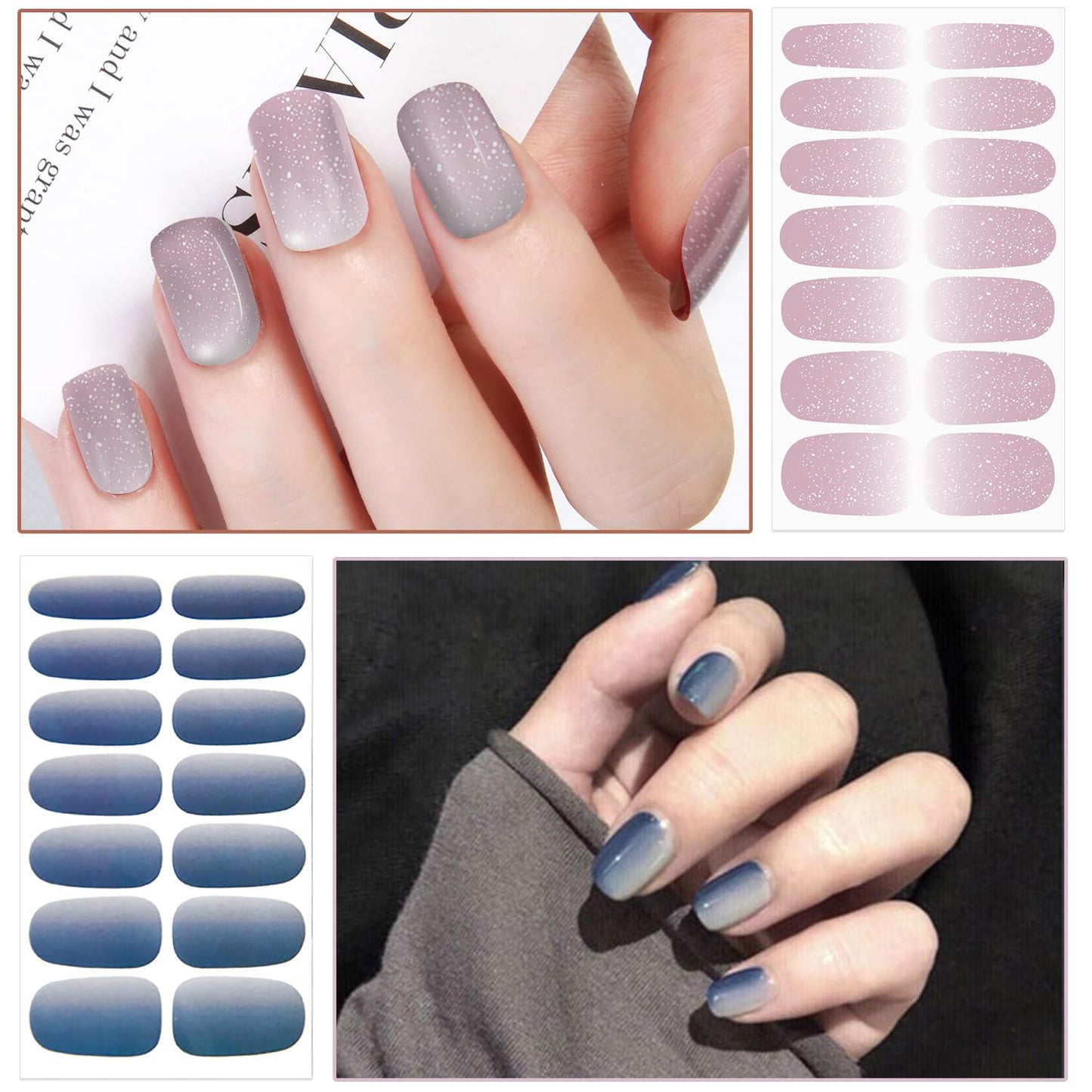 WOKOTO 20 Sheets Self-Adhesive Nail Polish Stickers with 1pcs Nail File Full Nail Wraps Nail Art Stickers Gray Series Gel Nail Strips Kit for Girls Women Stick On Nails Polish Strips for Nails