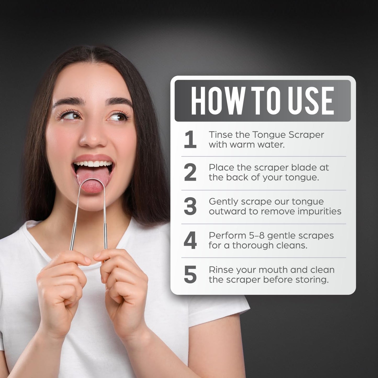 Tongue Scraper for Adults, Metal Tongue Scraper for Good, Fresh Breath & Oral hygiene essentials-100% Stainless Steel U shaped Tongue Cleaner with Friendly Emoji Recognition (Pack of 2)