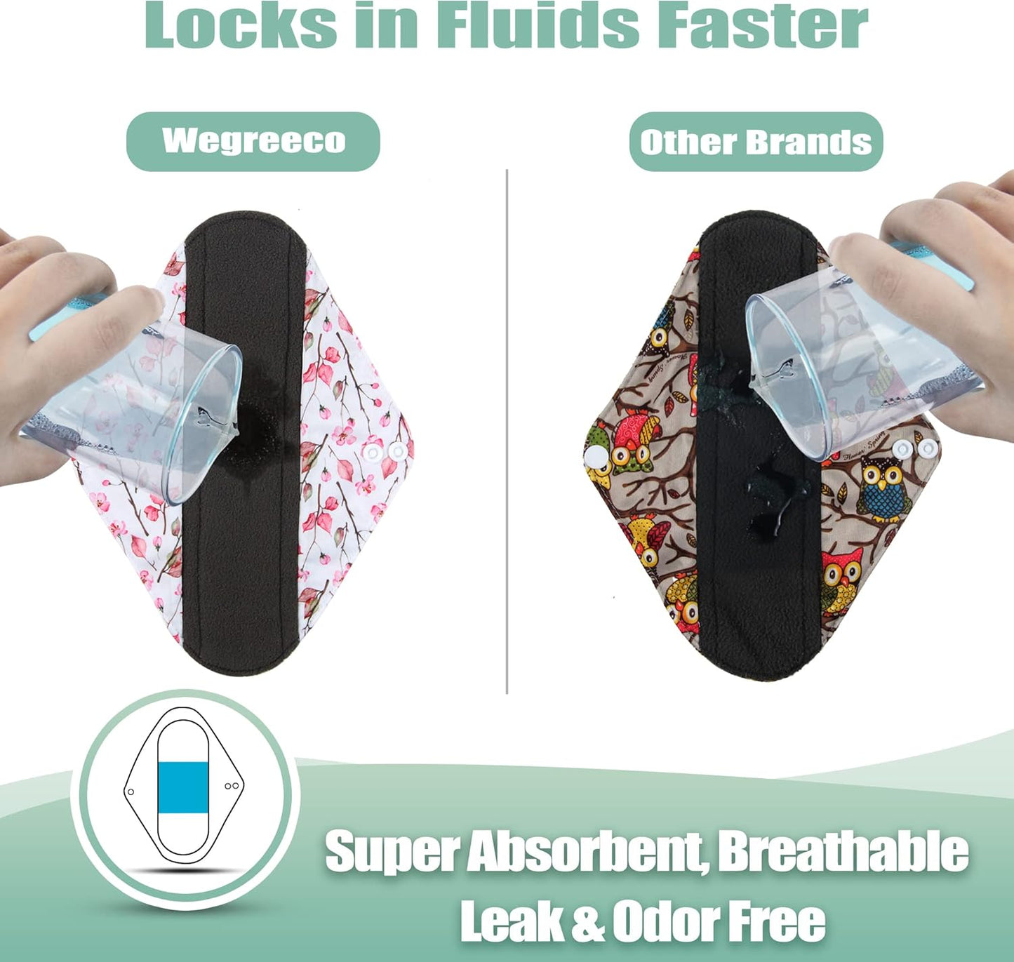 Wegreeco Reusable Menstrual Pads - Soft Cloth Sanitary Pads & Panty Liners - 6 Pack with 1 Cloth Mini Wet Bag (L, Cherry Blossoms)