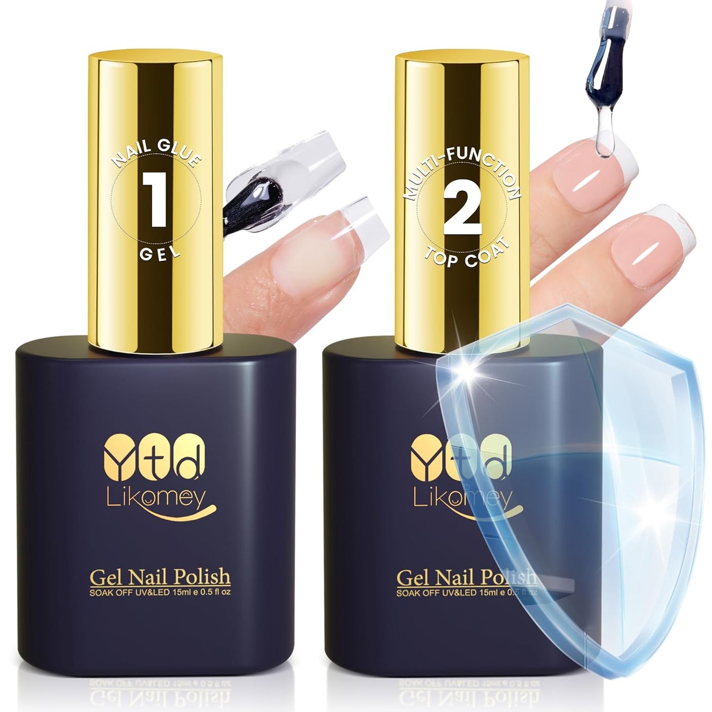 YTD Likom Gel Nail Polish Nail Glue and Builder Gel Top Coat Set,for False Nail Tips Press On Nails,15ml 2-in-1 Multi-Function Top Coat,Strong Adhesive Protect Acrylic Nails