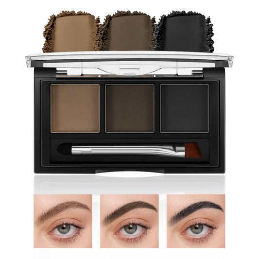 3 Colors Eyebrow Powder Set, Brow Powder Makeup Palette, Defining and Sculpting Brows, Waterproof Eye Contour Kit with Brush Applicator
