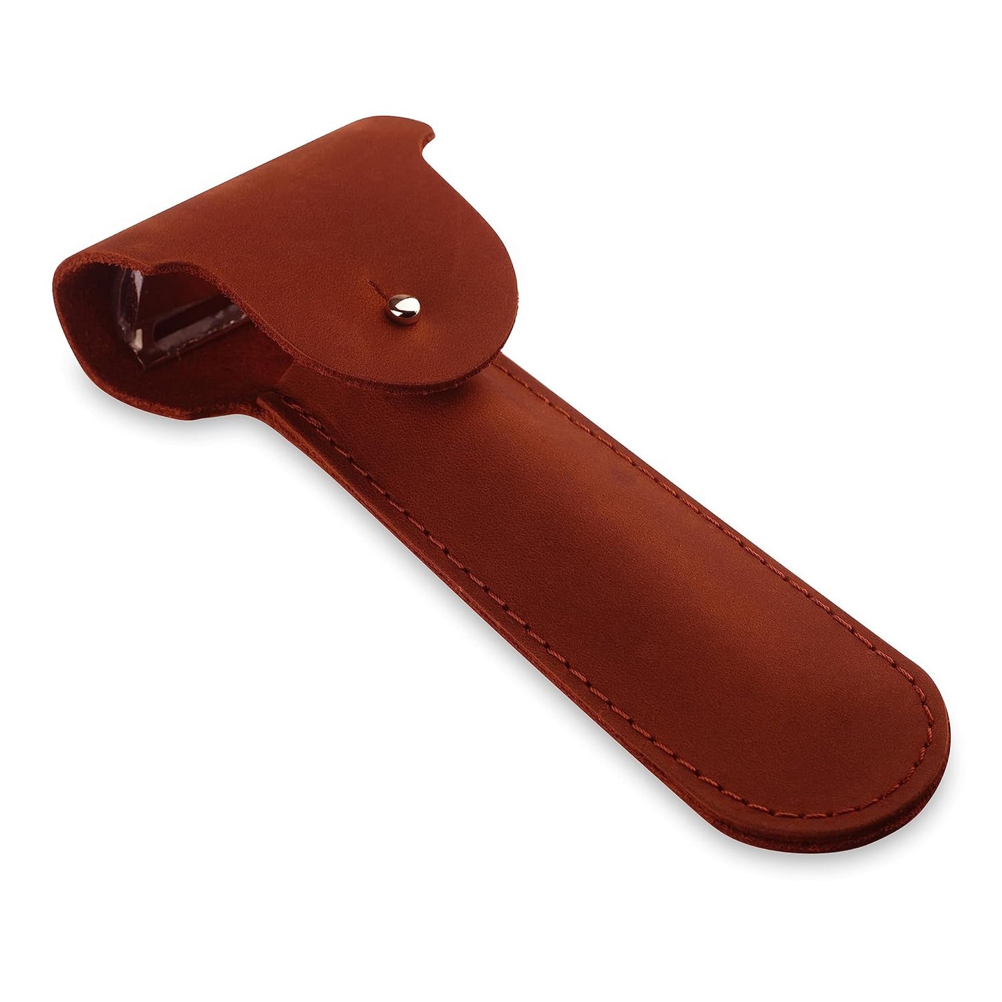 Safety Razor Head Protecting Leather Cover, Genuine Cowhide Leather Double Edge Safety Razor Case Accessories for Travel, Butterfly Razor Case, Soft Leather Double Edge Razor Case (Cognac)