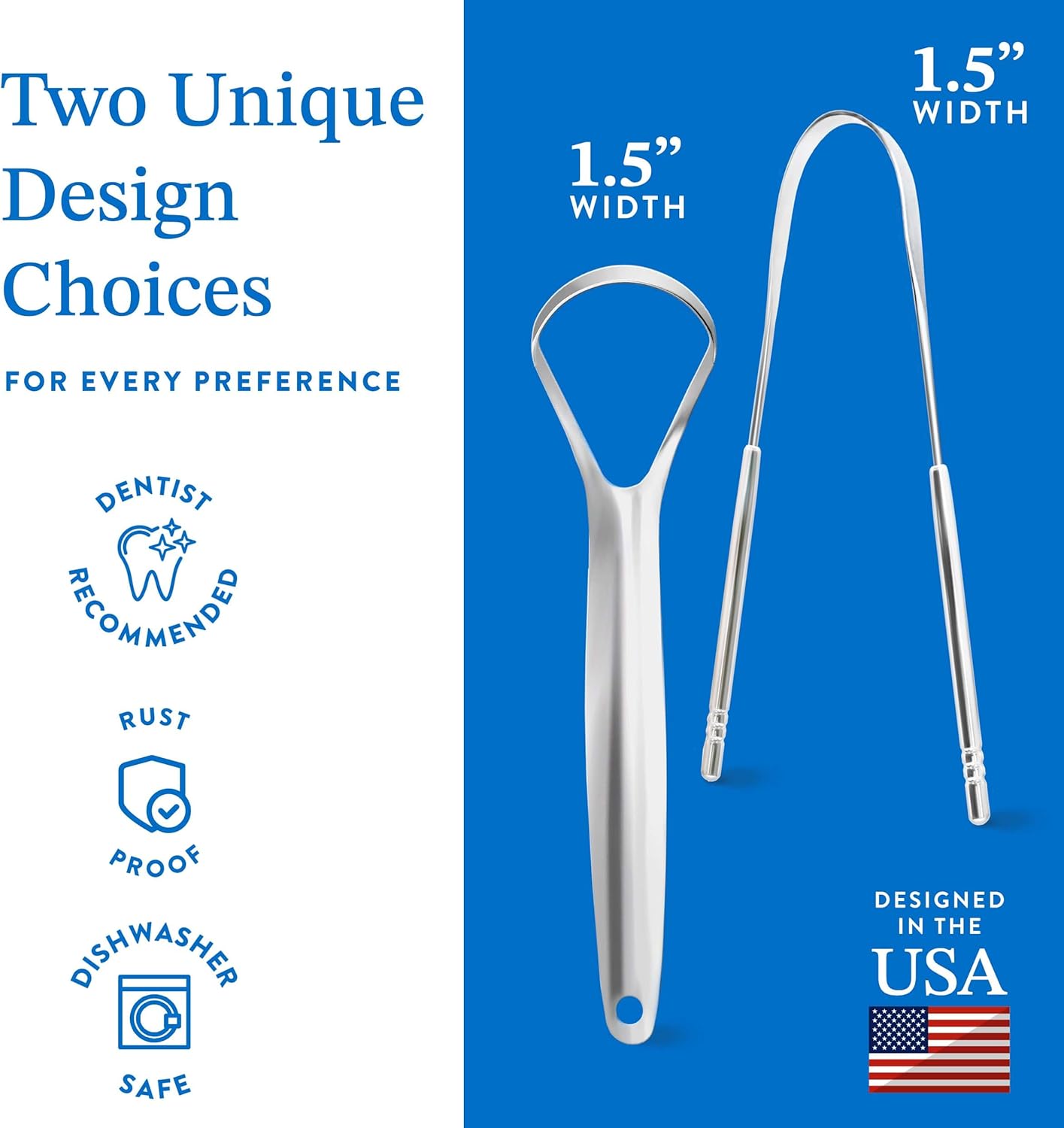 Mouthology Tongue Scraper (2 Pack), Reduce Bad Breath (Travel Cases Included), Stainless Steel Tongue Cleaners, Metal Tongue Scraper, Tongue Scraper for Adults - Fresher Breath in Seconds