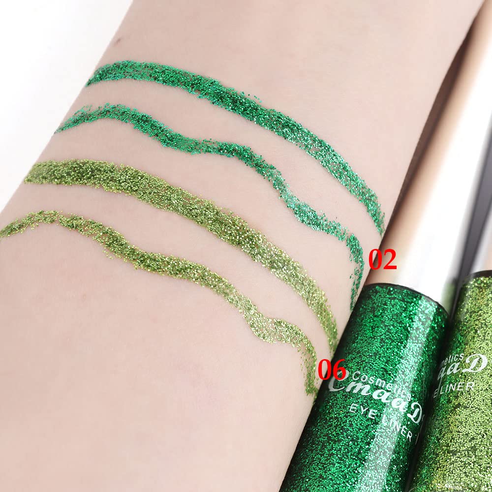 evpct 2Pcs Dark Light Emerald Green Glitter Liquid Eyeliner Makeup Sets Green Glitter Metallic Shimmer Eye Liner Pencil Liquid Eyeshadow for Women delineador con glitter de colores para ojos colores