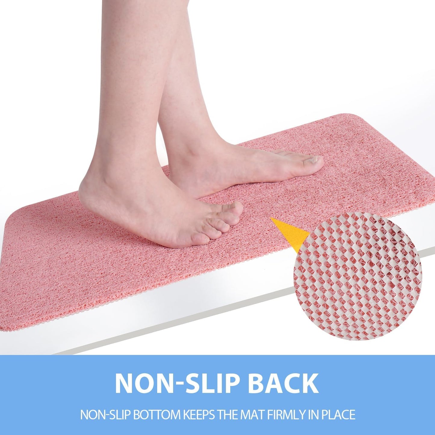 Non-Slip Bathtub Mat, Anti Slip Shower Mat, Fast Drying Bathtub Mats, Foot Scrubber Mat, Anti Slip Mat for Tub, Floor, Bathroom, Kitchen, Home, Hotel (Pink 24"×16")