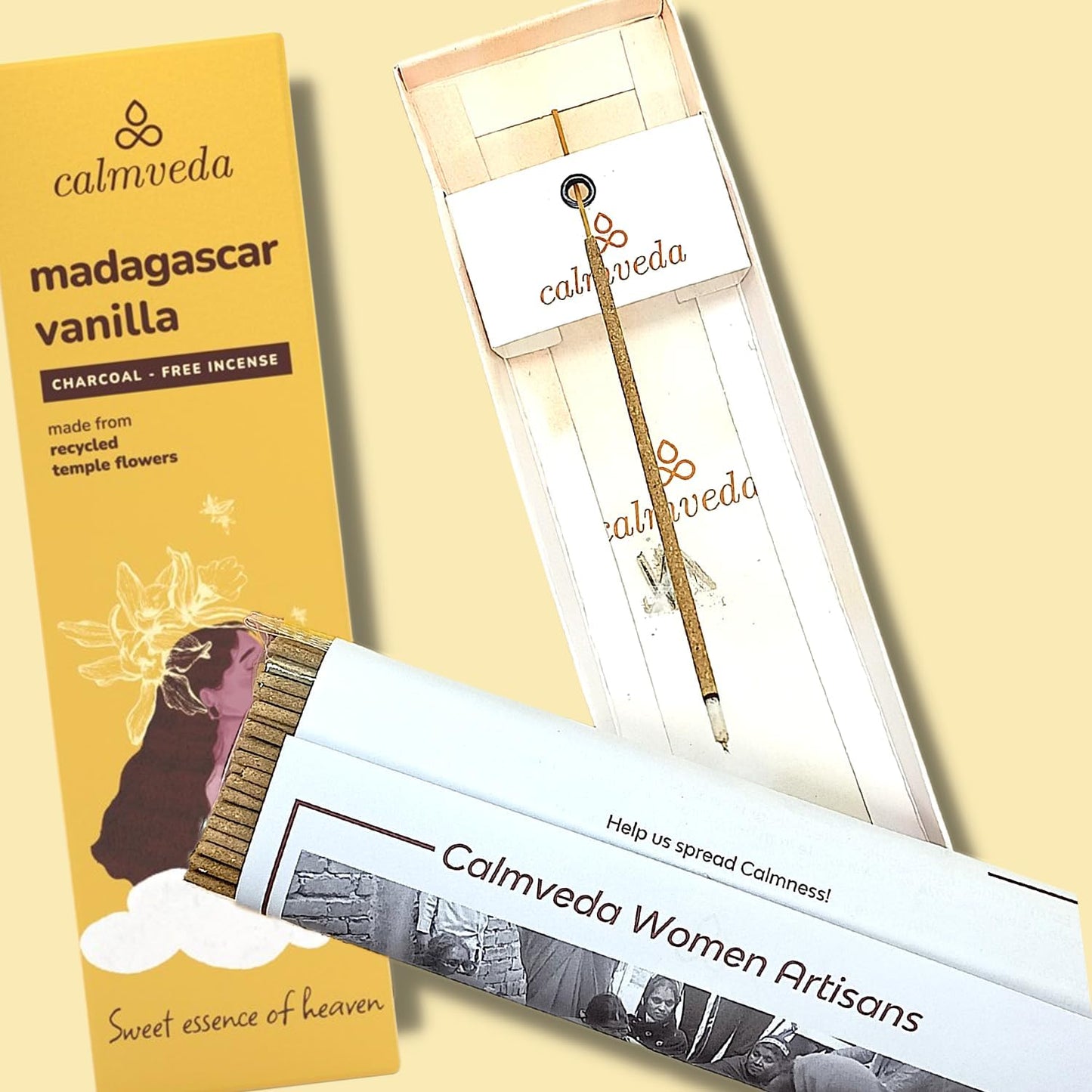 Madagascar Vanilla Incense Sticks Warm - (80 Scent Sticks) Charcoal Free, Made from Upcycled Flowers | Sweet, Cozy-Warm & Earthy Notes | Relaxing Incense & Healing Incense Sticks