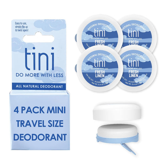 Tini Naturals Mini Travel Size Deodorant, Unisex Aluminum Free Deodorant with Coconut Oil & Shea Butter, 0.4oz each (4 Pack), Fresh Linen Scent