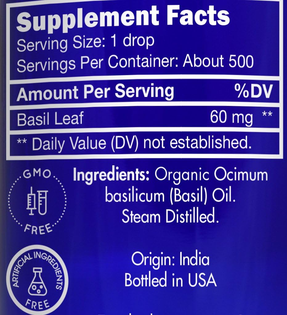 Organic, Basil Essential Oil, Food Grade – 100% Pure, Basil Oil, by Zongle Therapeutics, 1 OZ