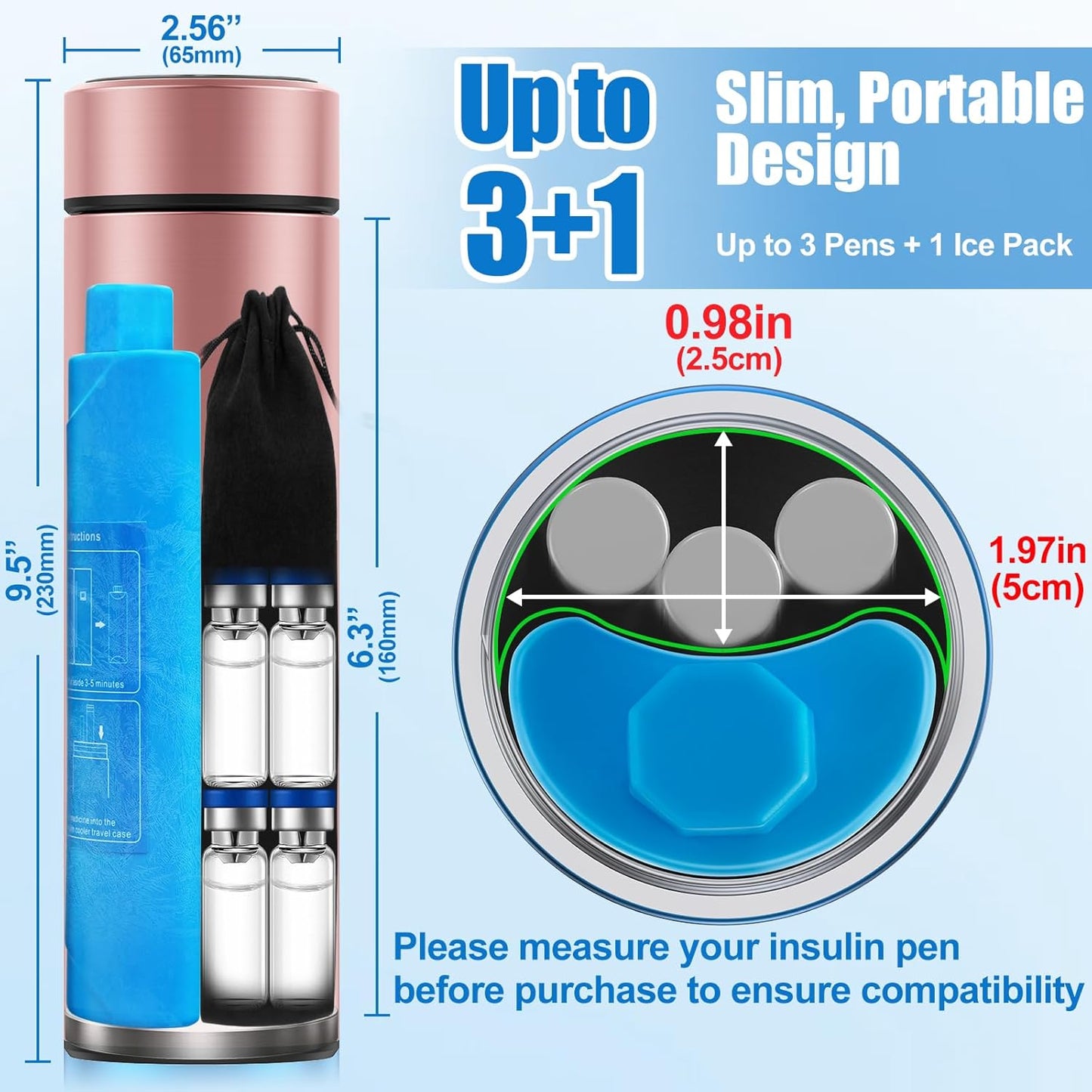 Portable Insulin Pen Cooler Travel Case – 60H Insulin Travel Case for Diabetes Care – Lightweight TSA Approved Medication Cooler & Travel-Ready Design (Rose Pink)
