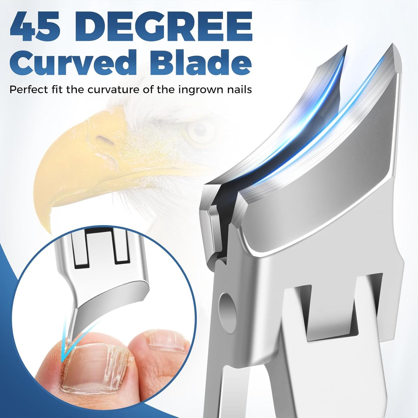 Eagle Beak Beveled Nail Clippers - Wide Jaw Opening Anti-Splash Eagle Beak Nail Clippers with Catcher, 45 Degrees Ingrown Toenail Clippers for Seniors Slanted Nail Clipper for Men