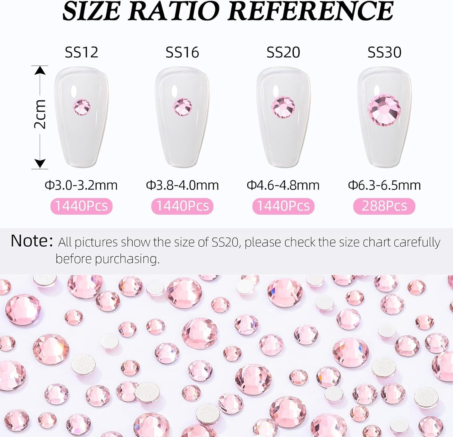 Pink Flatback Rhinestones, Glass Rhinestones for Nail Art and Craft, Glue Fix, Loose Crystal Gemstones(Pink, SS30, 288pcs, 6.4-6.6mm)