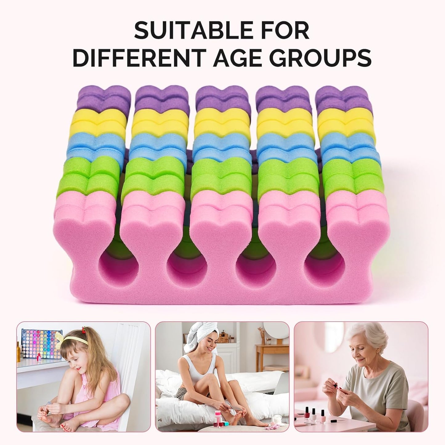 MelodySusie 50 Pcs Sponge Toe Separators Set, Soft & Premium Finger, Toe Spacers for Nail Polish, Manicure, Pedicure Home DIY Salon, Gift for Women Men, 5 Colors
