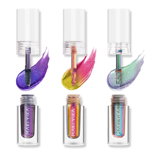 MAKI YIKA 3Pc Glitter Eyeshadow Liquid Multichrome Eyeshadows Long Lasting, Metallic Chameleon Eye Shadow Smudgeproof Holographic Eye Topper Glitters (#1+5+6)