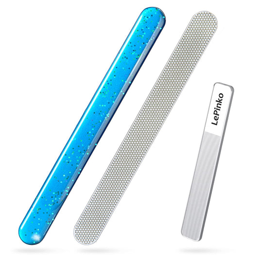 Diamond Nail File with Crystal Nail Shiner Set, Stainless Steel Nail File with Nano Glass Buffer, Metal Sapphire File with Nail Polisher, Professional Manicure Pedicure Kit for Salon Home and Travel