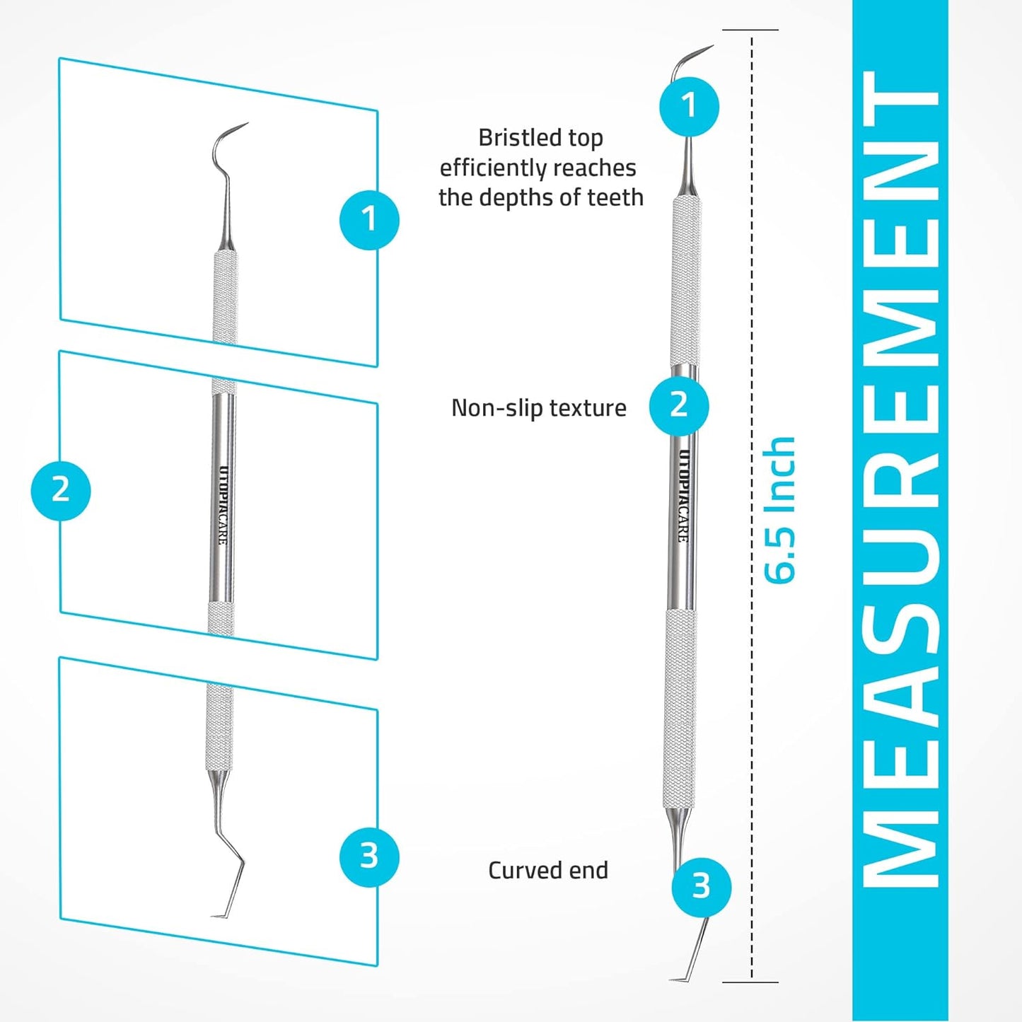 Utopia Care Professional Dental Tartar Scraper Tool, Dental Pick, 6.5 Inch Double Ended Tartar Remover for Teeth, Plaque Remover, Tooth Scraper, Silver, Pack of 2