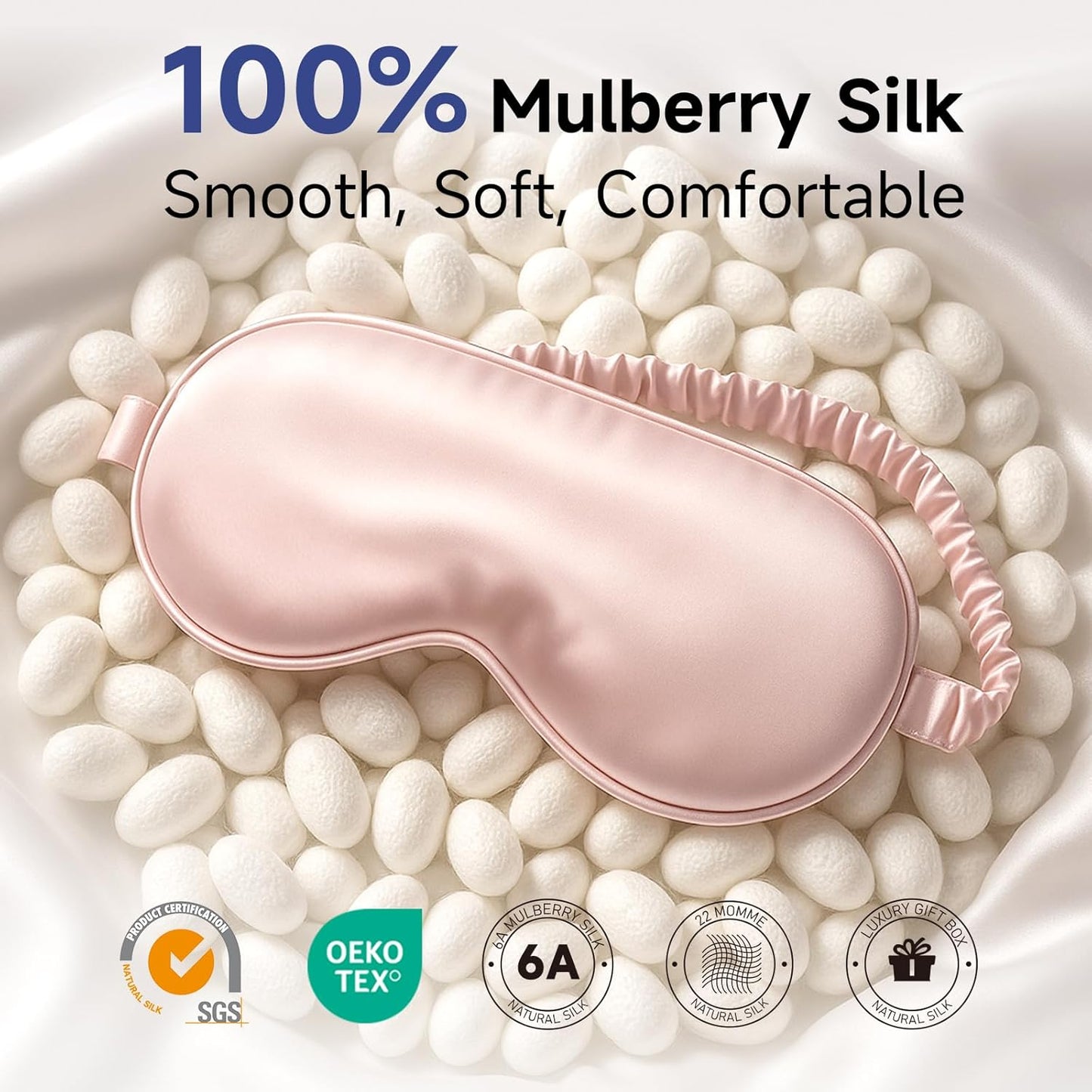 Umisleep 100% Pure Mulberry Silk Sleep Mask, 22 Momme 6A Soft & Smooth Fibers, Breathable Eye Mask for Women Men, Better Light Blocking Sleeping Mask with Travel Pouch, Elastic Strap Blindfold, Pink