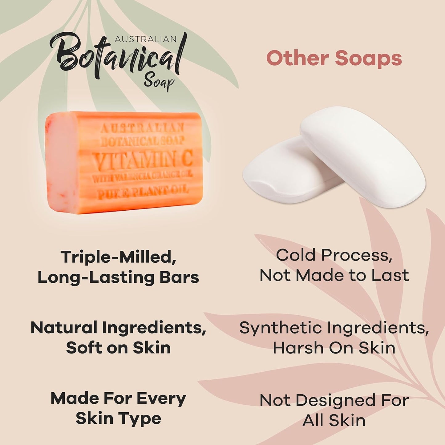 Australian Botanical Soap Vitamin C with Valencia Orange Oil 6.6 oz Luxury Soap Bars Enriched with Shea Butter, Suitable for Men, Women and All Skin Types, Pack of 4