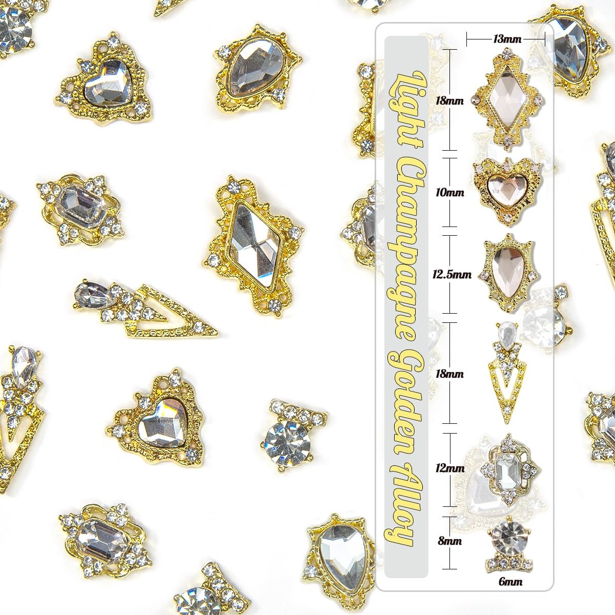 24pcs Crystal Clear Nail Rhinestones Luxury Nail Charms Crystal White Heart Charms for Nails 3D Big Nail Gems Diamonds Jewelry Stones Alloy Nail Art Studs Nail Art Decor w Box for Arylic Nails Crafts