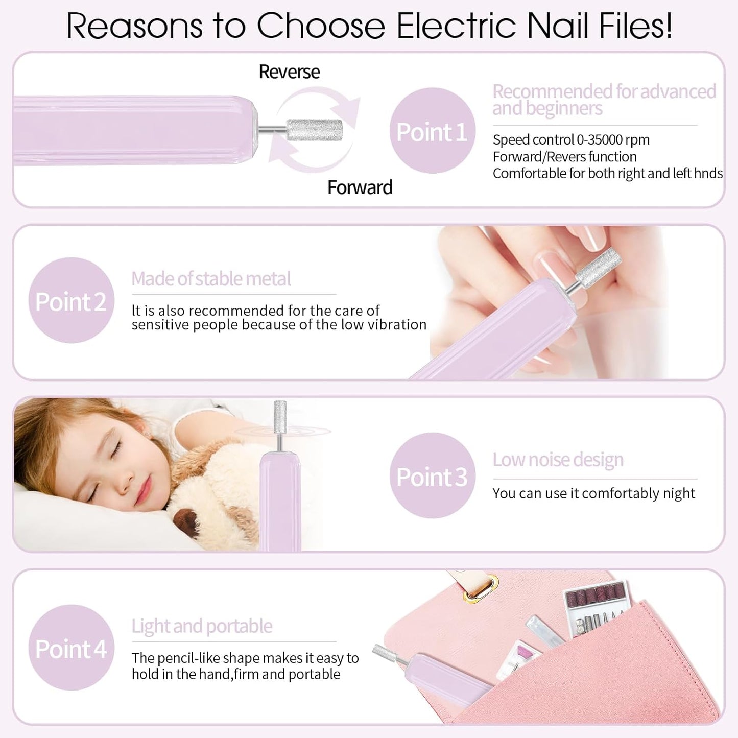 Professional Manicure Pedicure Kit -360° Light, Rechargeable Electric Nail Drill, Cordless Electric Nail File Set, 3 Speeds Hand Foot Care Nail Drill for Thick Nail Toenail Cuticle