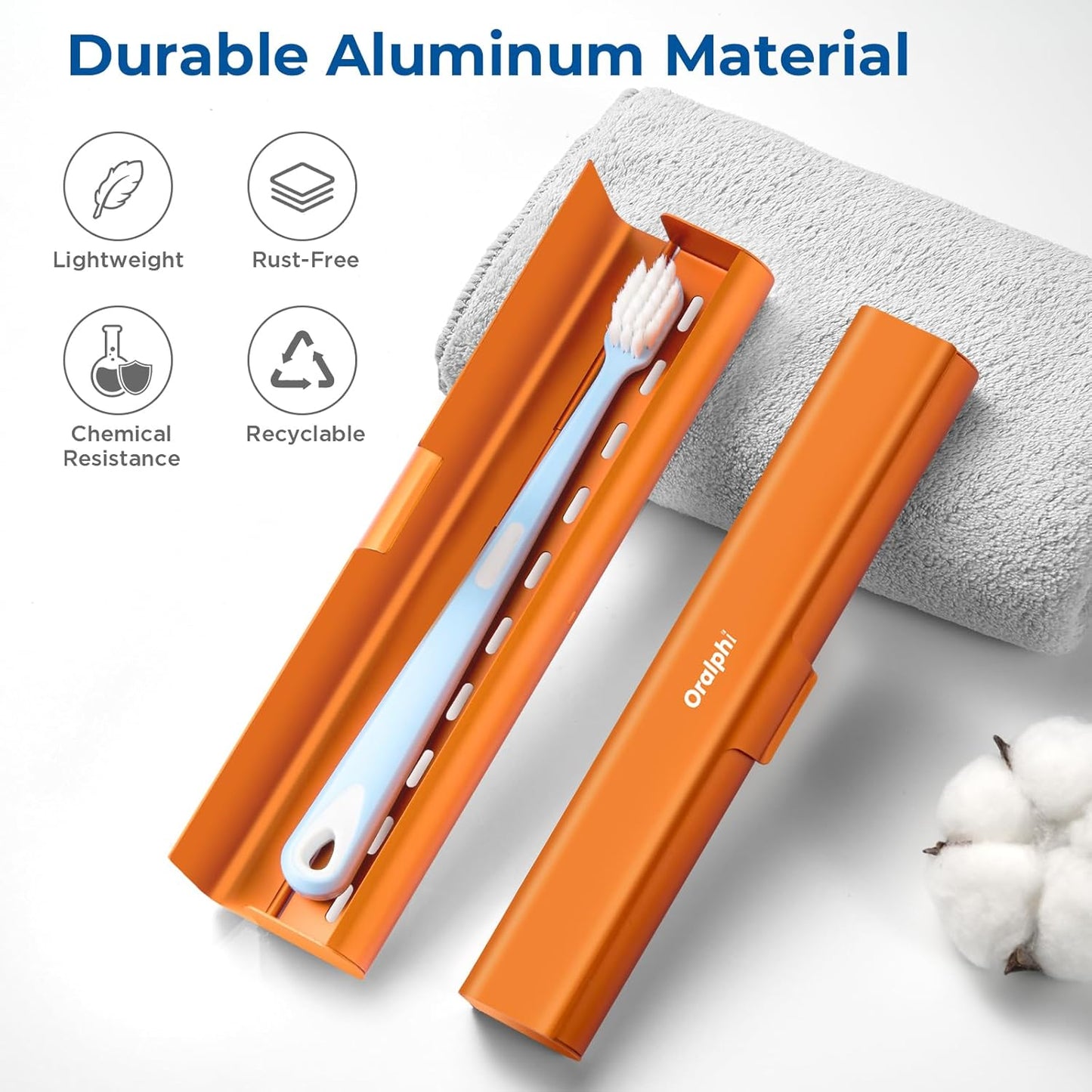 Aluminum Toothbrush Travel Case, Portable Travel Toothbrush Holder, Durable Manual Toothbrush Box Container for Traveling, Bathroom, Camping, Business Trip-Pumpkin Orange