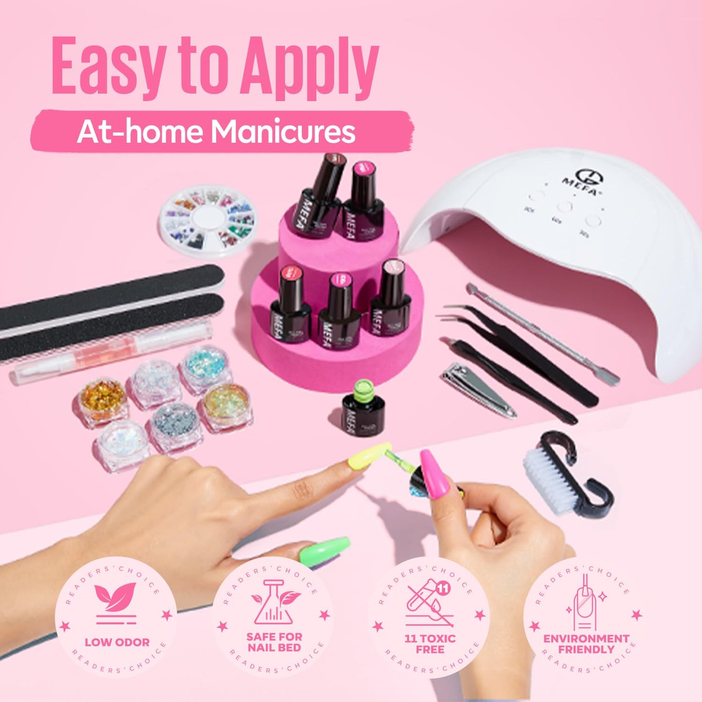 MEFA 32 Colors Gel Nail Polish Kit with U V Light, 54 Pcs Nude Pink Popular Gel Nail Polish Starters Set Essential Manicure Tools Nails Art Decorations DIY Gifts