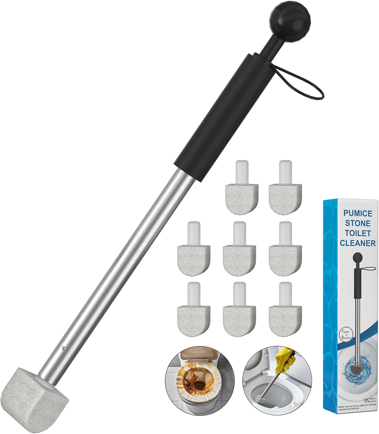 Pumice Stone for Toilet Cleaning,16.14In Extra Long Handle Toilet Pumice Stone Toilet Bowl Cleaner Brush Toilet Scrubber for Toilets Bathtubs Grills Sinks(Black)