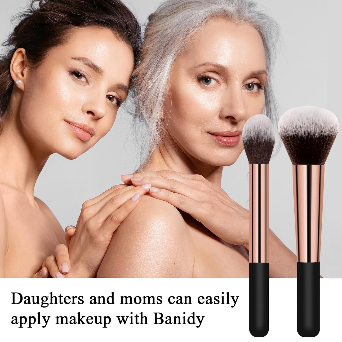 Makeup Brushes Banidy Powder Foundation Brush Flawless Powder Brush Set with Highlighter Brush Blush Brush with Wooden Handle Perfect for Blending, Buffing Liquid