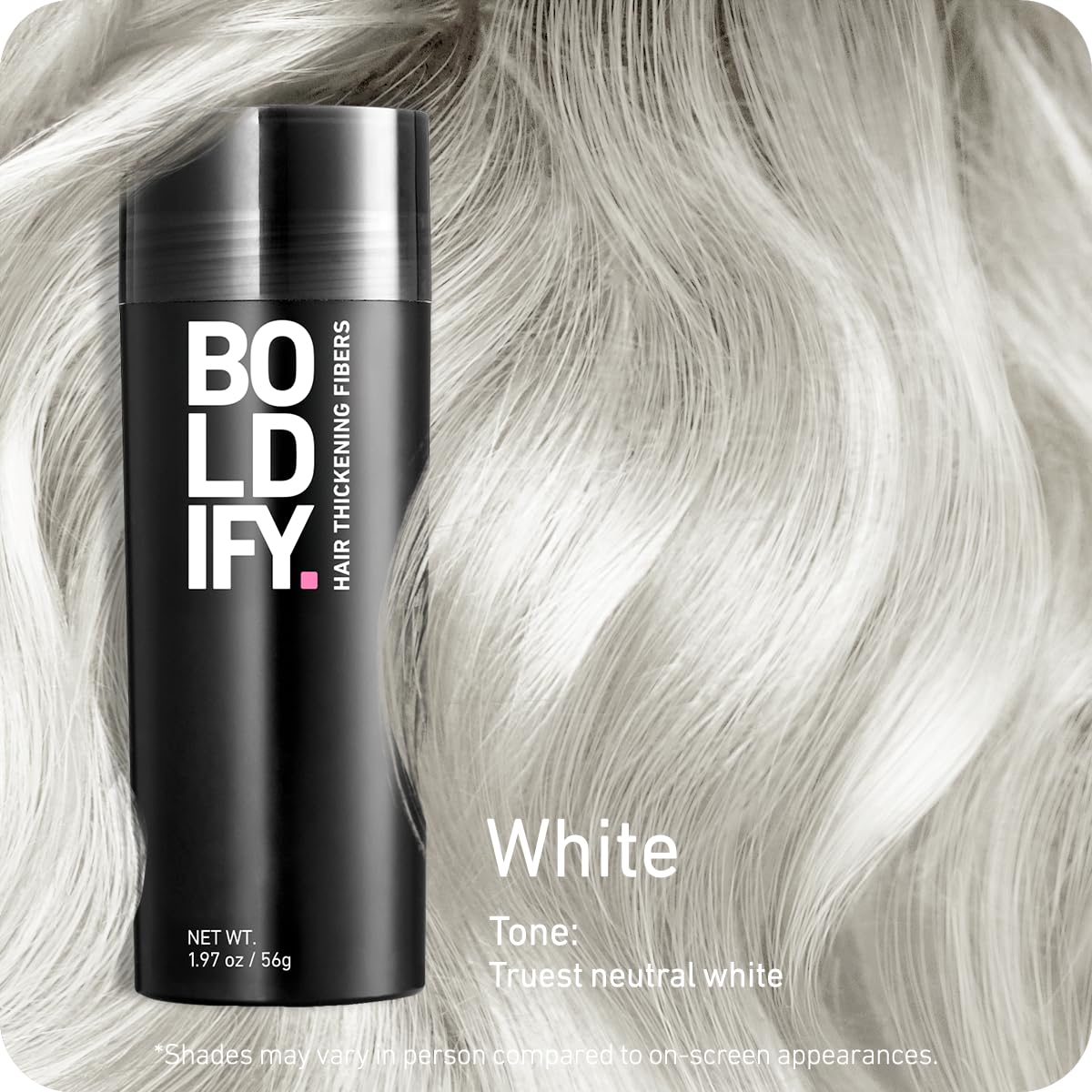 BOLDIFY Hair Fibers (56g) - Fill In Thinning and Fine Hair for an Instantly Fuller, Thicker Look - 14 Shades for Women & Men - White