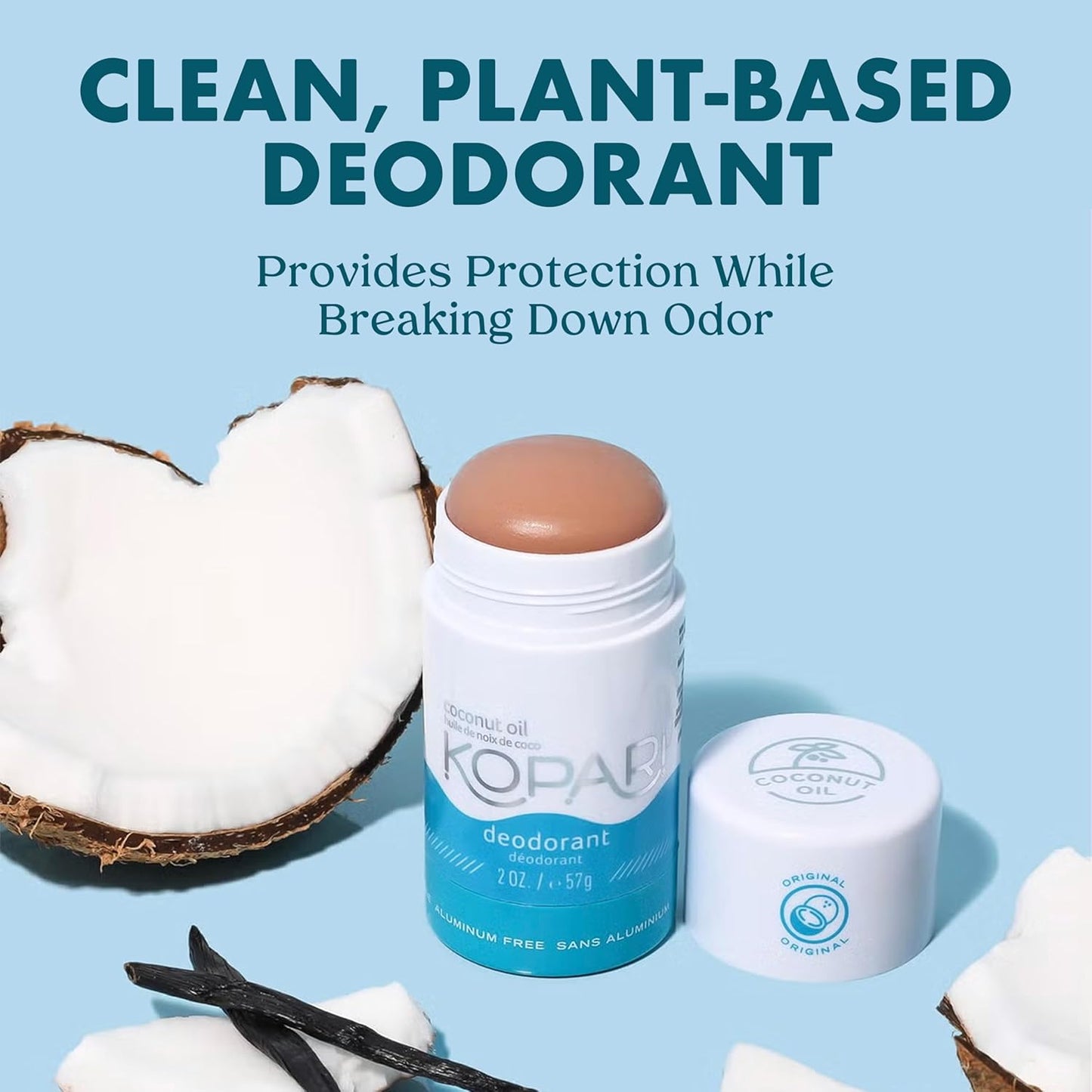 Kopari Aluminum Free Coconut Deodorant, Non Toxic & Clean Plant-Based, No Aluminum, Parabens or Baking Soda, Long Lasting Protection, Original 2 Pack
