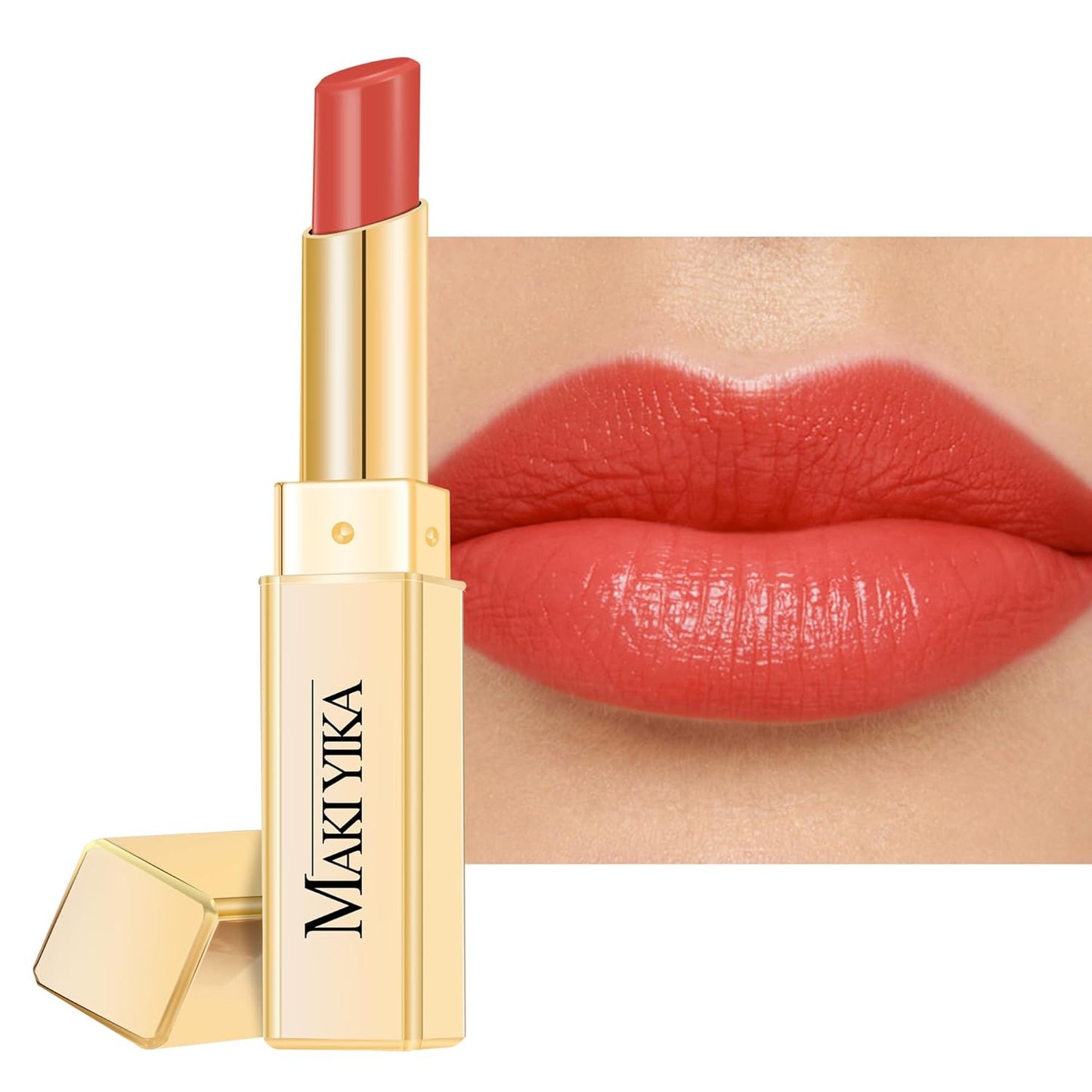 MAKI YIKA Moisture Coral Red Lipstick for Women Hydrate Lip Balm for Dry Cracked Lips Weightless Glossy Lip Color Juicy Finish,MA053 Coral Red