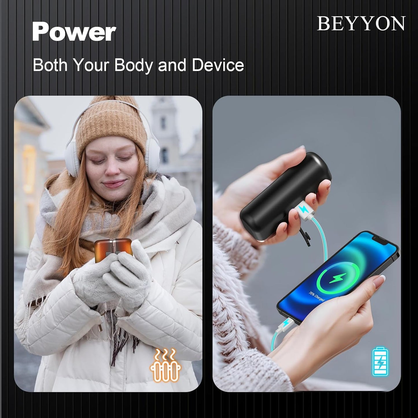 BEYYON Hand Warmers Rechargeable - Magnetic Electric Hand Warmer 2 Pack, 4 Levels Heat Up to 131℉ with LED Display, Portable Reusable Pocket Heater for Raynauds, Golf, Camping, Men, Women