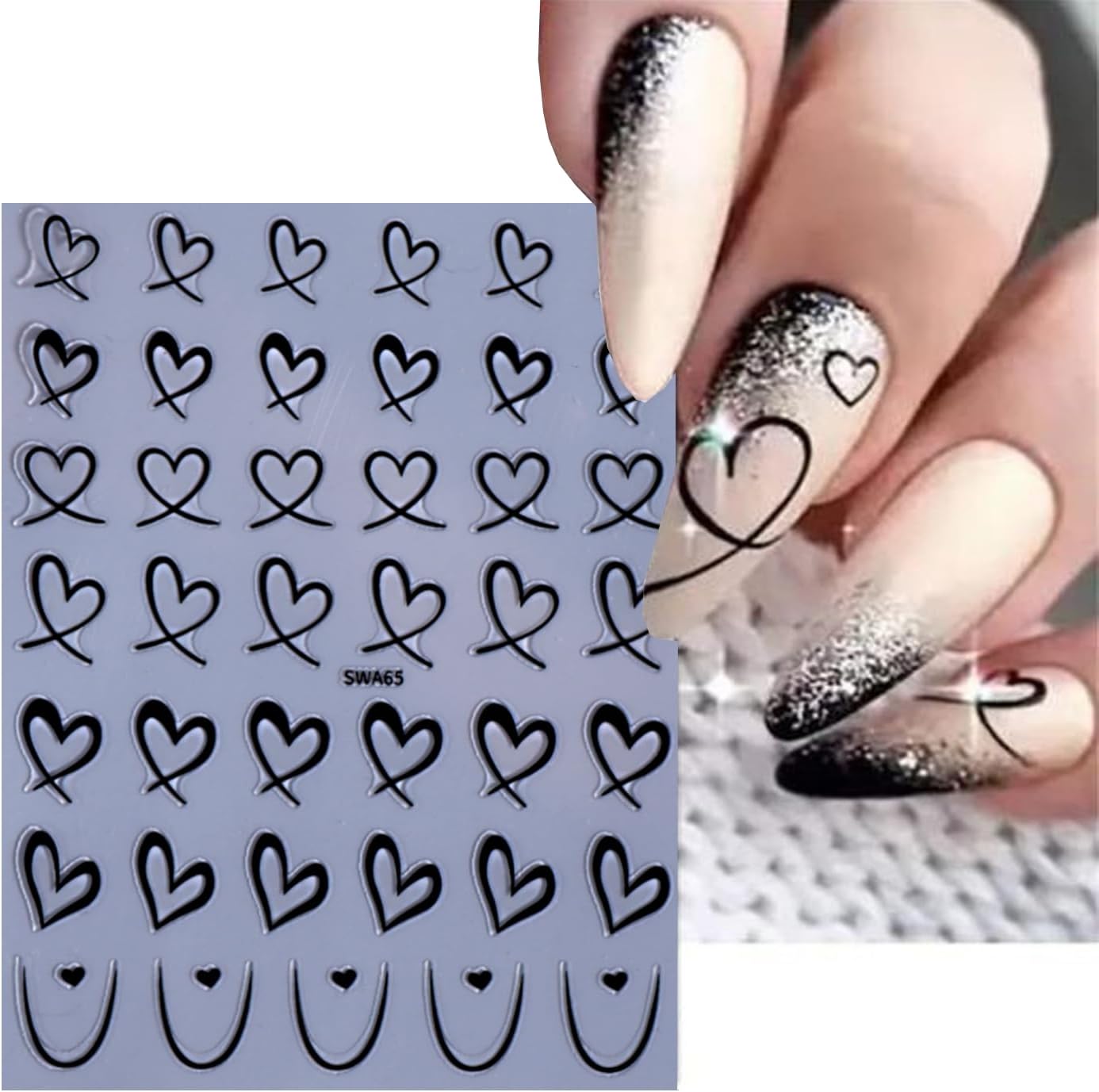 Valentine's Day Nail Art Sticker Set Nail Supplies Hearts Nail Decals 3D Self Adhesive Love Hollow Peach Heart Shaped Nail Design Valentine French Sticker for Women Valentine Holiday Nail Decoration
