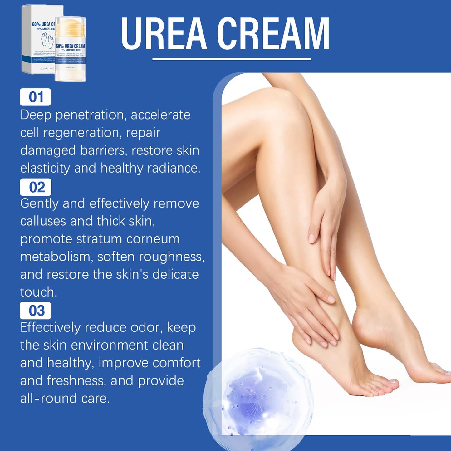 60% Urea Hydrating and Anti-Cracking Foot Cream, 2026 NEW Moisturising and Relieves Cracking and Dryness Foot Cream, Repairs and Hydrates Foot Care Stick for Dry Cracked Feet Knees Elbows Hands (1)