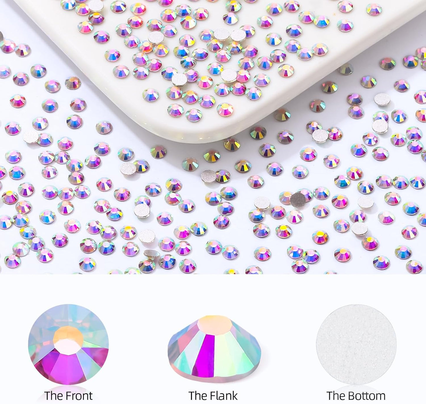 Crystal AB Flatback Rhinestones, Glass Rhinestones for Nail Art and Craft, Glue Fix, Loose Crystal Gemstones(Crystal AB, SS3, 1440pcs, 1.3-1.4mm)